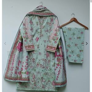 Floral Embroidered Dress with Shawl